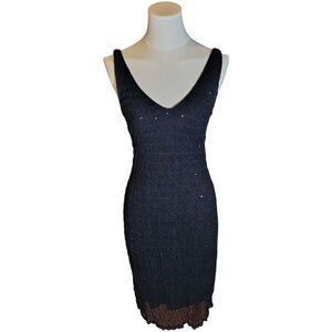 Ralph Lauren Vintage Black Sequin Netted Strappy Cocktail Party Dress Size Small